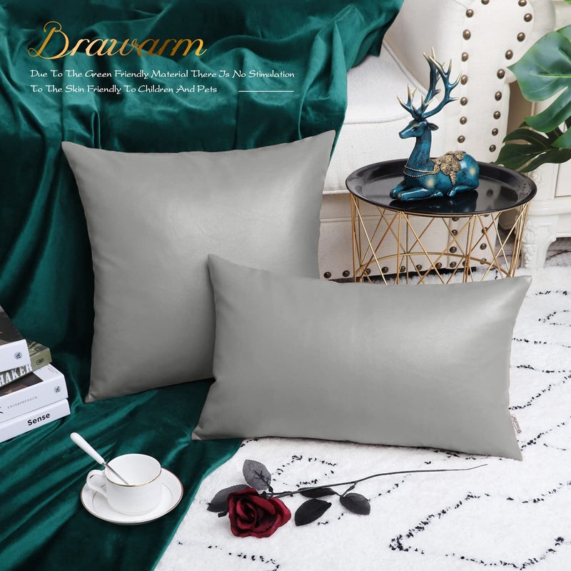 BRAWARM Faux Leather Throw Pillow Covers 20 X 20 Inches - Medium Gray Leather Pilow Covers Pack of 2, Solid Dyed Leather Pillowcases for Couch Bed Sofa Garden Home Decorative - Image 4